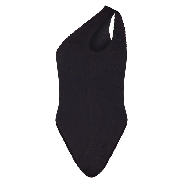 Noir Maillot De Bain Une Épaule À Découpe Marron Chocolat Froissé