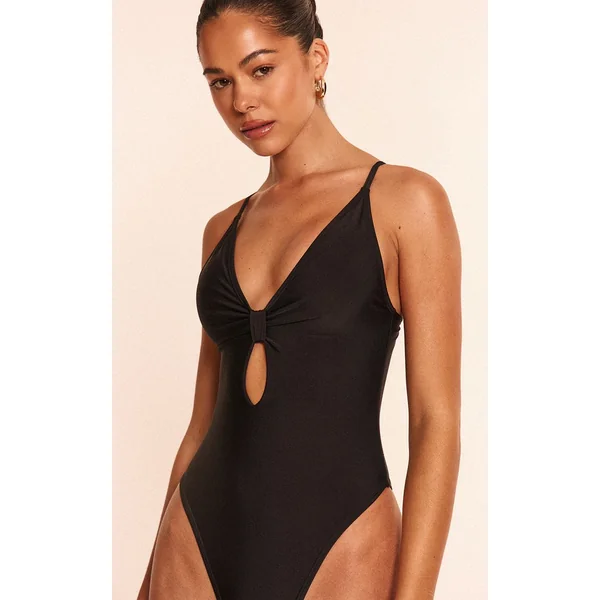 Noir Maillot De Bain Échancré Avec Nœud Devant