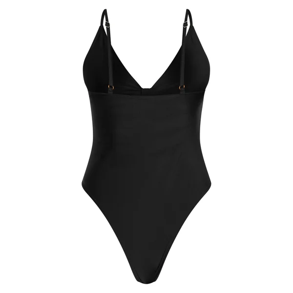 Noir Maillot De Bain Échancré Avec Nœud Devant