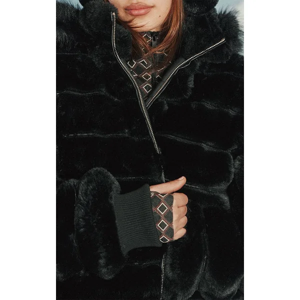 Noir Manteau En Synthétique À Panneaux