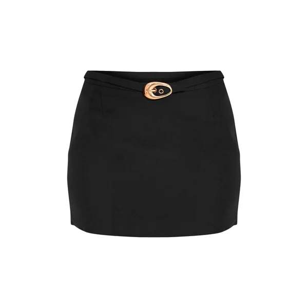 Noir Mini-jupe Ceinturée En Tissu Tissé