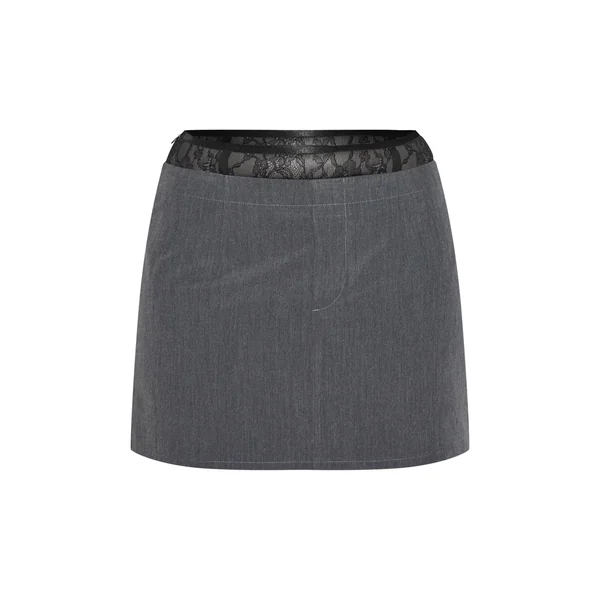 Noir Mini-jupe Tissée Ceinturée Avec Détail Dentelle À La Taille