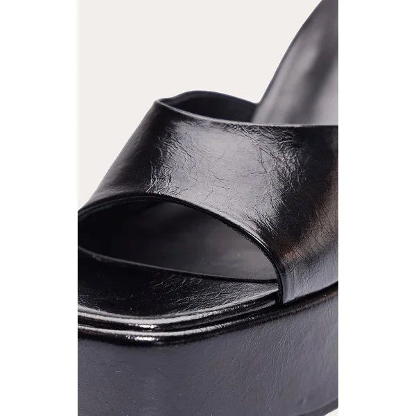 Noir Mules Compensées Vernies Plissées