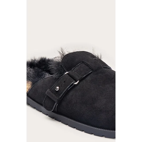 Noir Mules À Boucle En Synthétique Doublées De Synthétique
