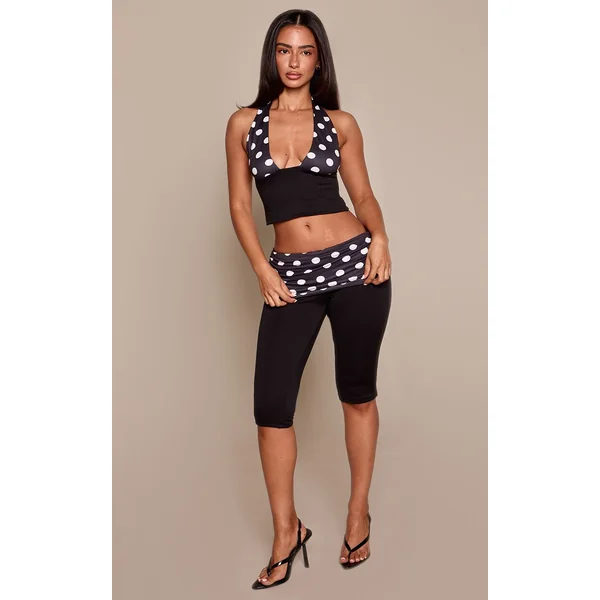 Noir Pantalon Capri Taille Froncée À Pois Petite