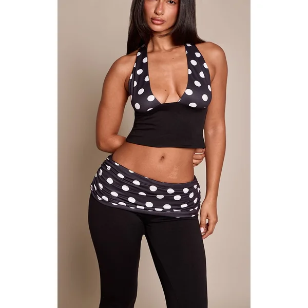Noir Pantalon Capri Taille Froncée À Pois Petite