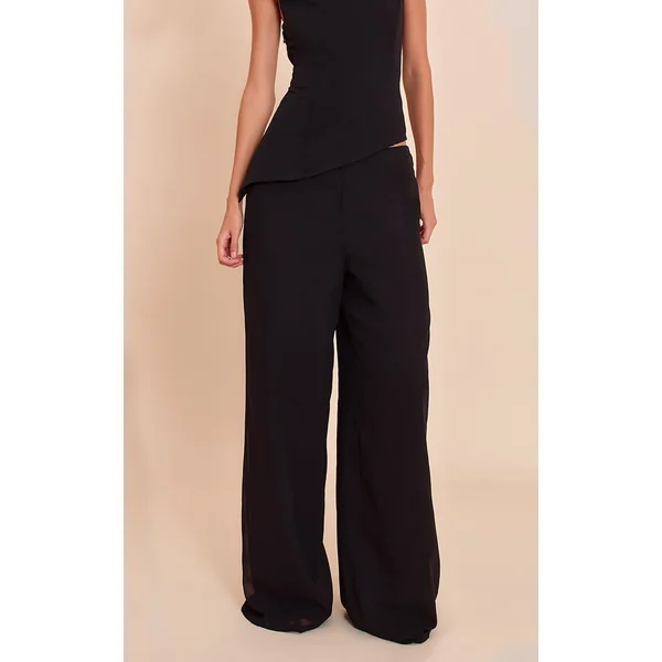 Noir Pantalon Droit En Mousseline