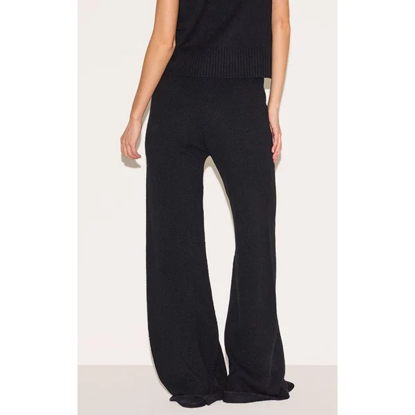 Noir Pantalon Large En Maille Douce Chiné