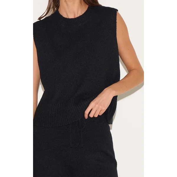 Noir Pantalon Large En Maille Douce Chiné