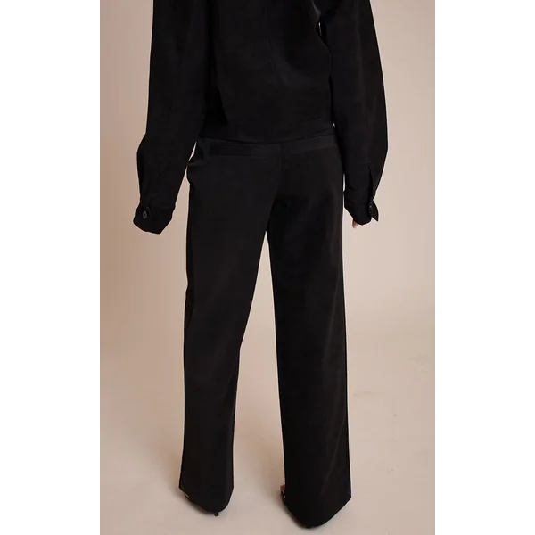 Noir Pantalon Large Taille Haute En Synthétique Effet Délavé - Ensemble Coordonné