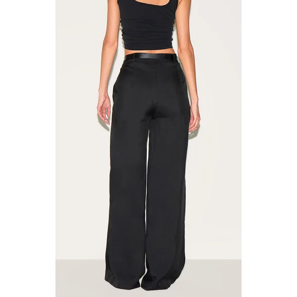 Noir Pantalon Large Taille Haute Tissé Et Structuré
