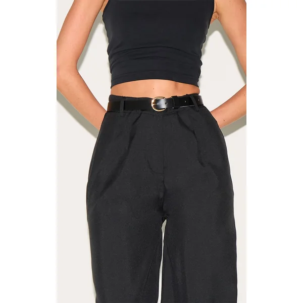 Noir Pantalon Large Taille Haute Tissé Et Structuré