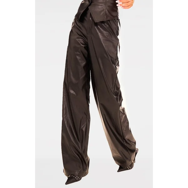 Noir Pantalon Large Taille Mi-haute En Synthétiquecuir