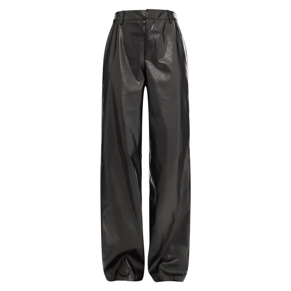 Noir Pantalon Large Taille Mi-haute En Synthétiquecuir
