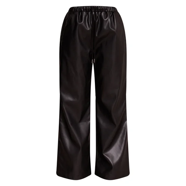 Noir Pantalon Large Taille Élastiquée En Synthétiquecuir Petite Taille Ensemble Coordonné