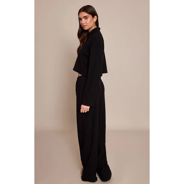 Noir Pantalon Large À Cordon En Maille Côtelée Brossée Ensemble Coordonné
