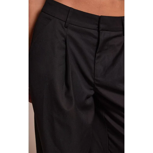 Noir Pantalon Large À Double Pli En Tissu Fluide Petite