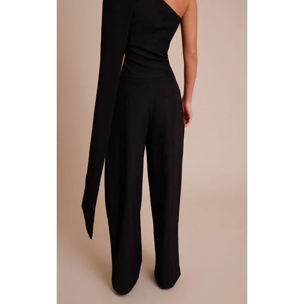Noir Pantalon Tailleur Tissé Avec Détails De Coutures