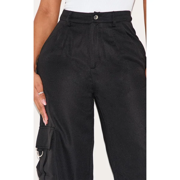 Noir Prettylittlething Shape Pantalon Cargo Large À Détail Boucle