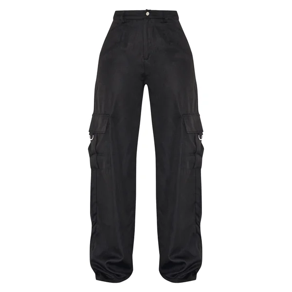 Noir Prettylittlething Shape Pantalon Cargo Large À Détail Boucle