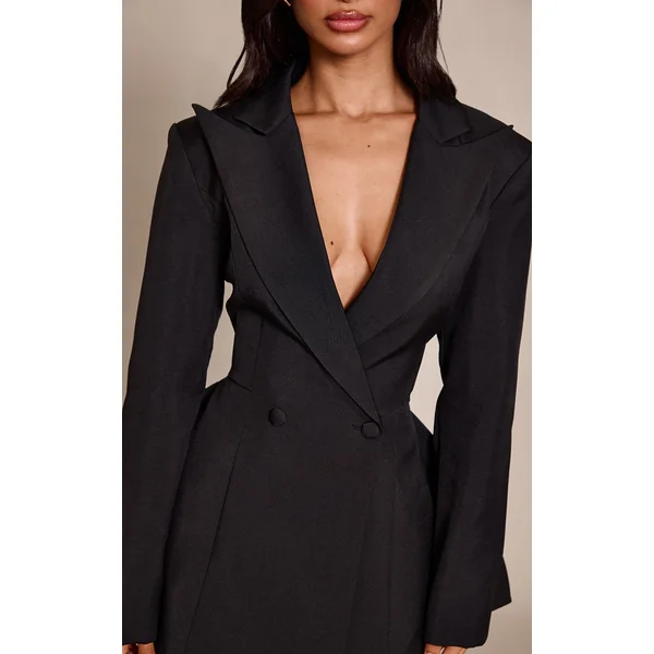 Noir Robe Blazer Droite À Double Boutonnage Petite Taille