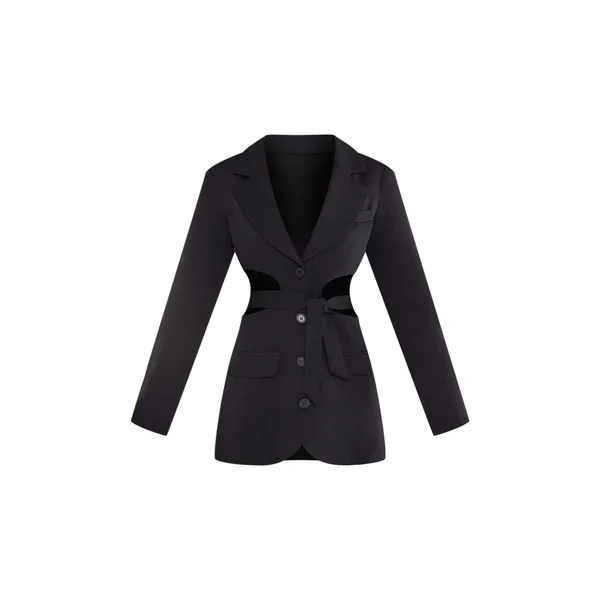 Noir Robe Blazer Décolleté Plongeant Avec Découpe Latérale Et Détail Noué