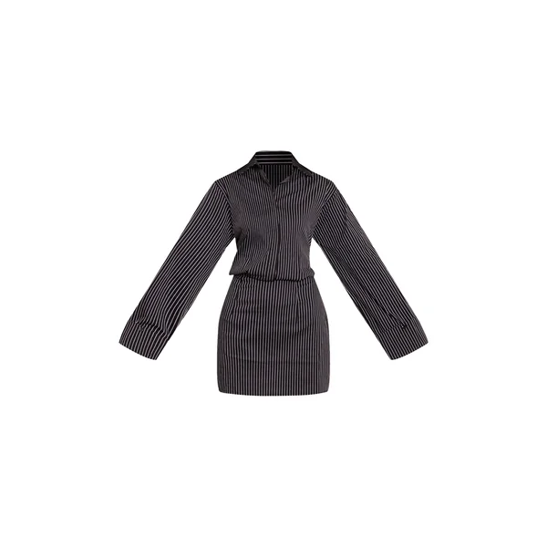Noir Robe Chemise Cintrée À Fines Rayures Boutonnée
