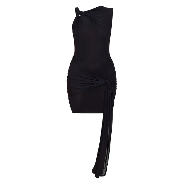 Noir Robe Courte En Maille Double Épaisseur Avec Détail Torsadé