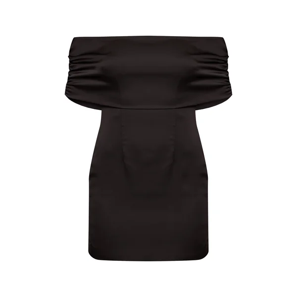 Noir Robe Courte En Satin À Épaules Dénudées