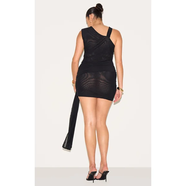 Noir Robe Courte Grande Taille En Double Maille Avec Détail Torsadé