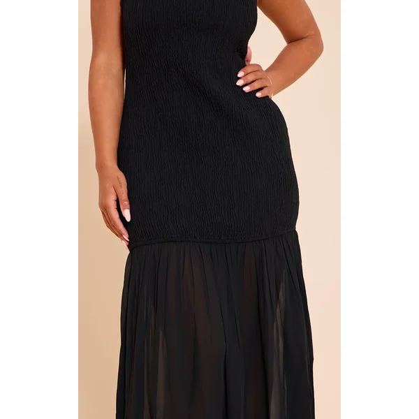 Noir Robe Maxi Ajustée À Fronces Avec Dos Échancré Et Ourlet Contrasté Asymétrique