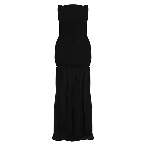 Noir Robe Maxi Ajustée À Fronces Avec Dos Échancré Et Ourlet Contrasté Asymétrique