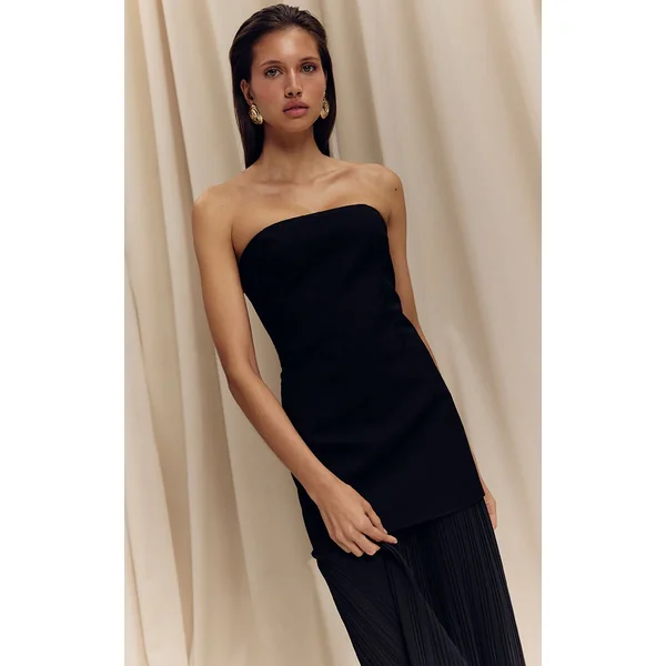 Noir Robe Maxi Bandeau À Jupe Plissée En Mousseline Avec Panneaux