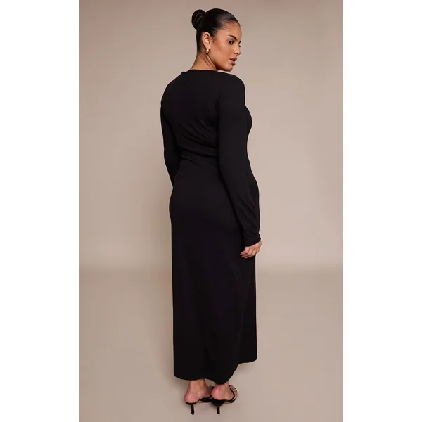Noir Robe Maxi Grande Taille Sculptante À Encolure Carrée
