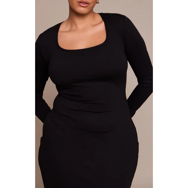 Noir Robe Maxi Grande Taille Sculptante À Encolure Carrée
