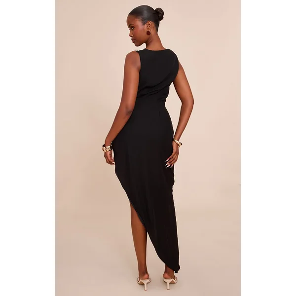 Noir Robe Midi En Mousseline À Col Bénitier Et Fronces