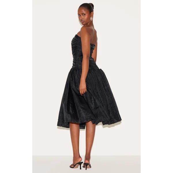 Noir Robe Midi En Organza À Corsage Froncé
