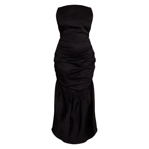 Noir Robe Mi-longue Grande Taille À Fronces Et Ourlet Évasé