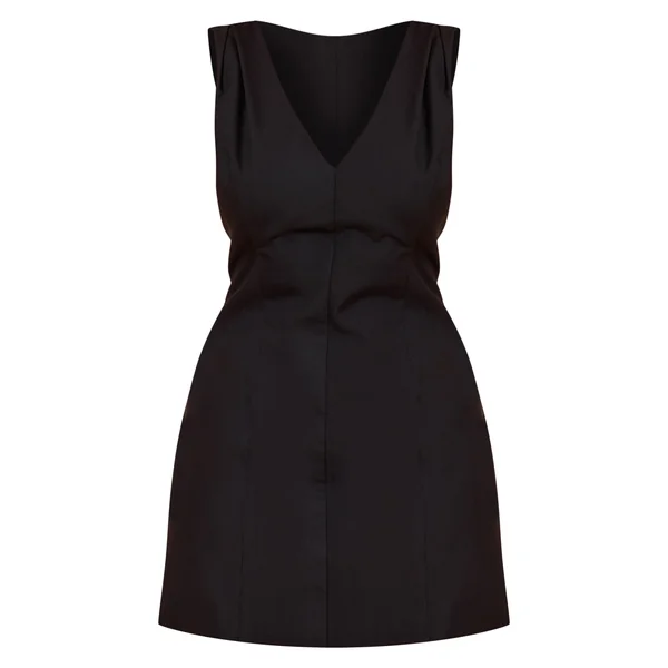 Noir Robe Mini Ajustée Cintrée À Décolleté Plongeant Forme A