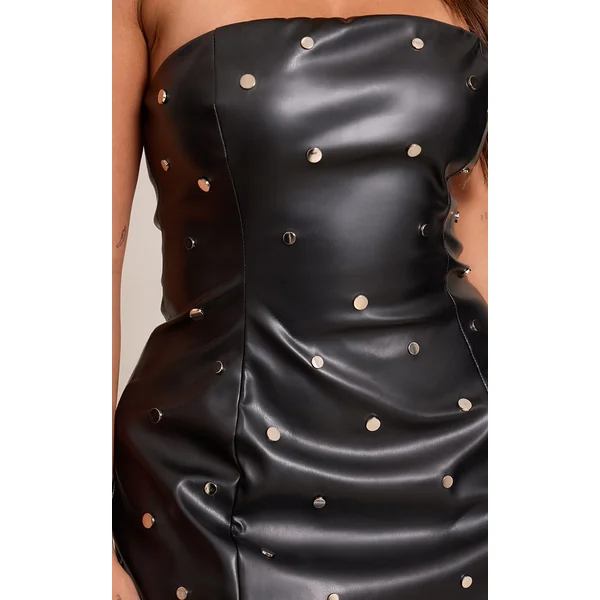 Noir Robe Mini Moulante Col Bateau En Synthétiquecuir Clouté Métallique