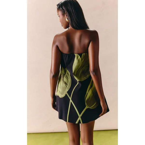 Noir Robe Mini Trapèze Tissée À Imprimé Floral