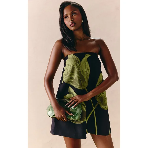 Noir Robe Mini Trapèze Tissée À Imprimé Floral
