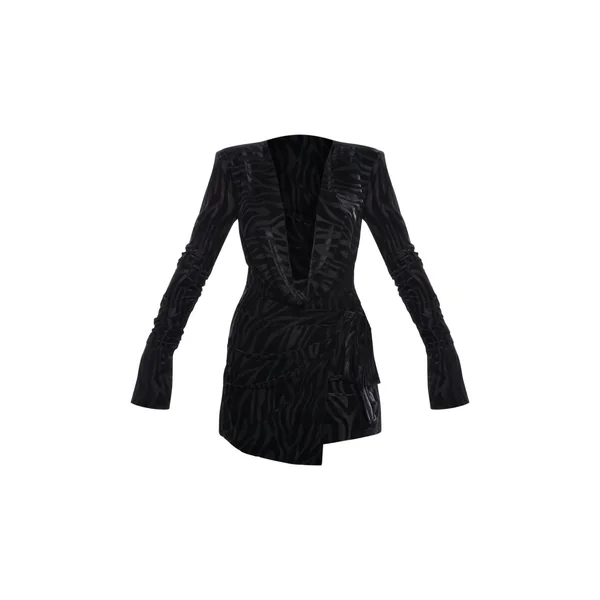 Noir Robe Moulante Portefeuille À Col Bénitier Motif Zèbre Dévoré