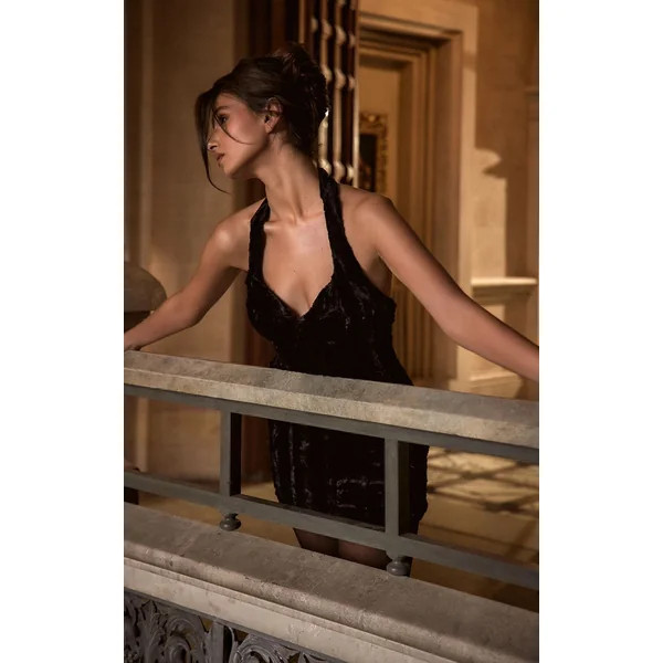 Noir Robe Moulante À Encolure Américaine En Faux Poulain Plt Label