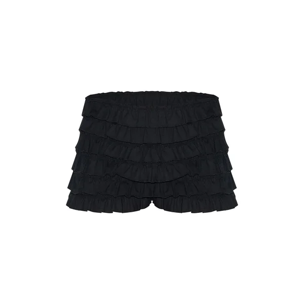 Noir Short Bloomer Taille Basse En Mélange De Lin