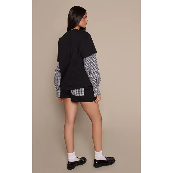 Noir Short En Jersey De Coton À Détail De Poche À Carreaux