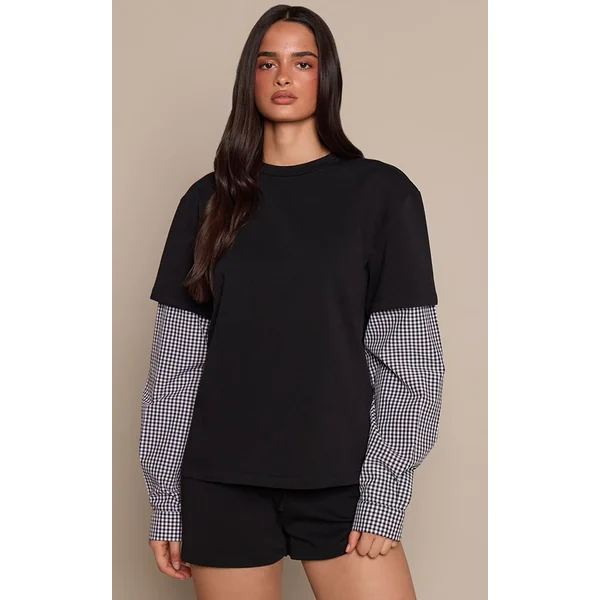Noir Short En Jersey De Coton À Détail De Poche À Carreaux
