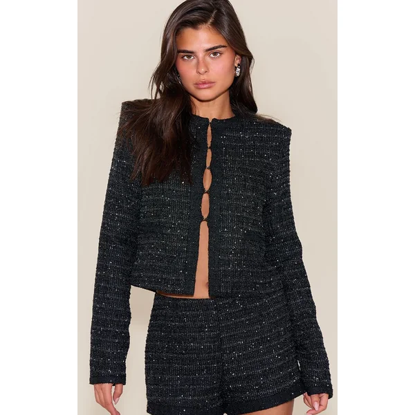 Noir Short Taille Haute Bouclé À Sequins