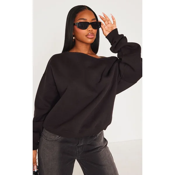 Noir Sweat Shape À Bords Bruts Et Épaule Tombante