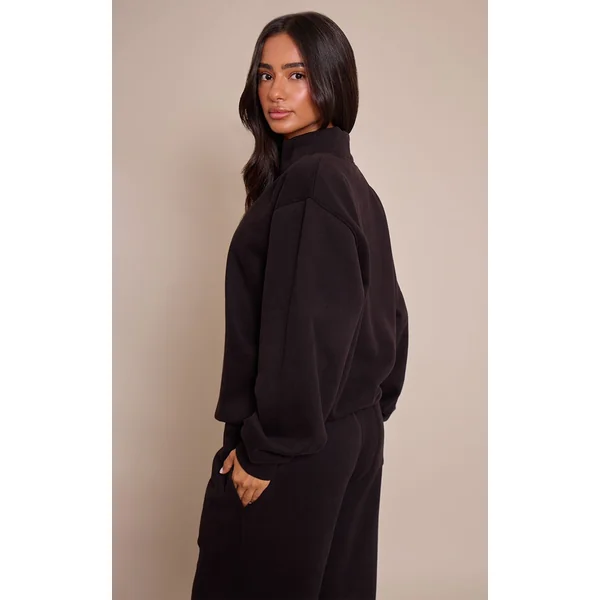 Noir Sweat-shirt Petite À Col Cheminée Et Fermeture Éclair